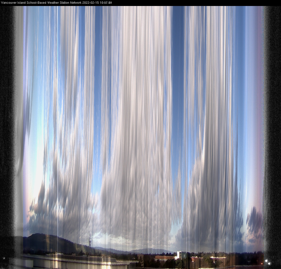 image of the sky seen from UVic, each column of pixels is a different minute, keogram