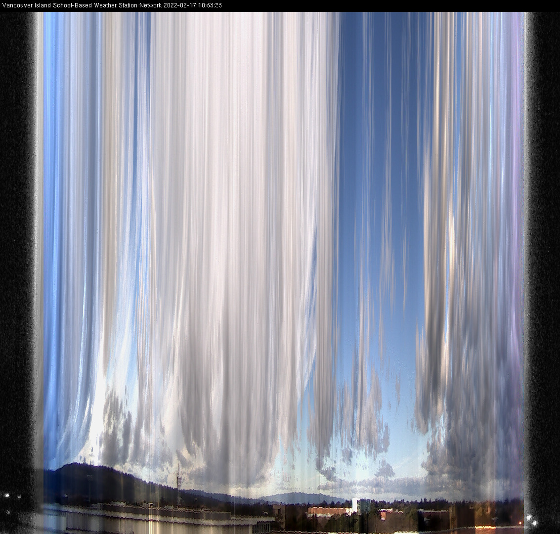 image of the sky seen from UVic, each column of pixels is a different minute, keogram
