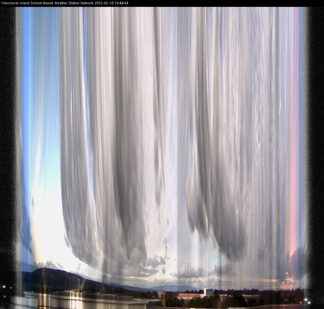 image of the sky seen from UVic, each column of pixels is a different minute, keogram