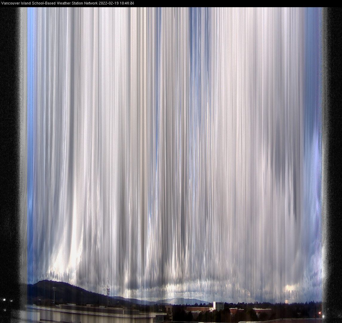 image of the sky seen from UVic, each column of pixels is a different minute, keogram