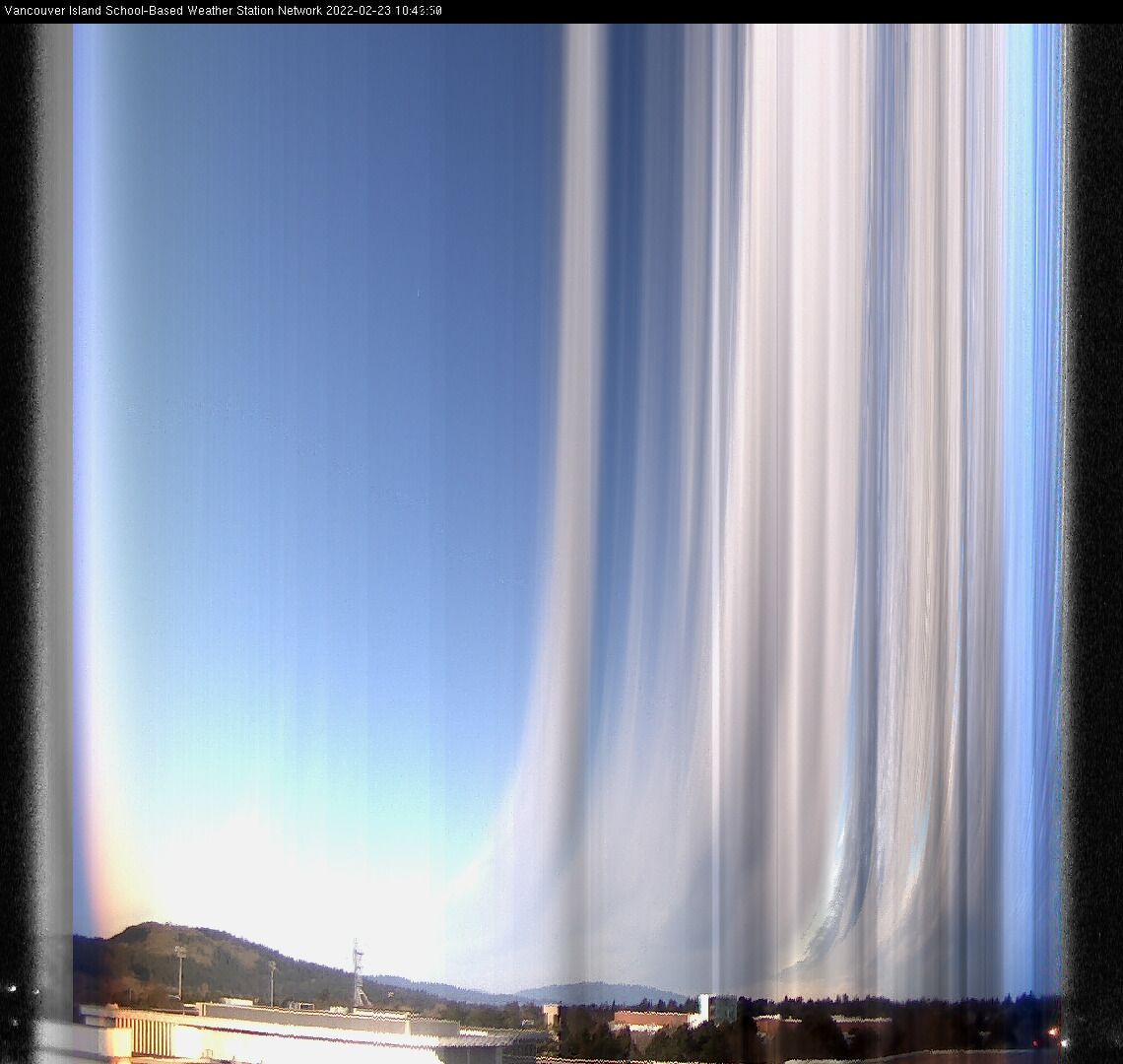 image of the sky seen from UVic, each column of pixels is a different minute, keogram