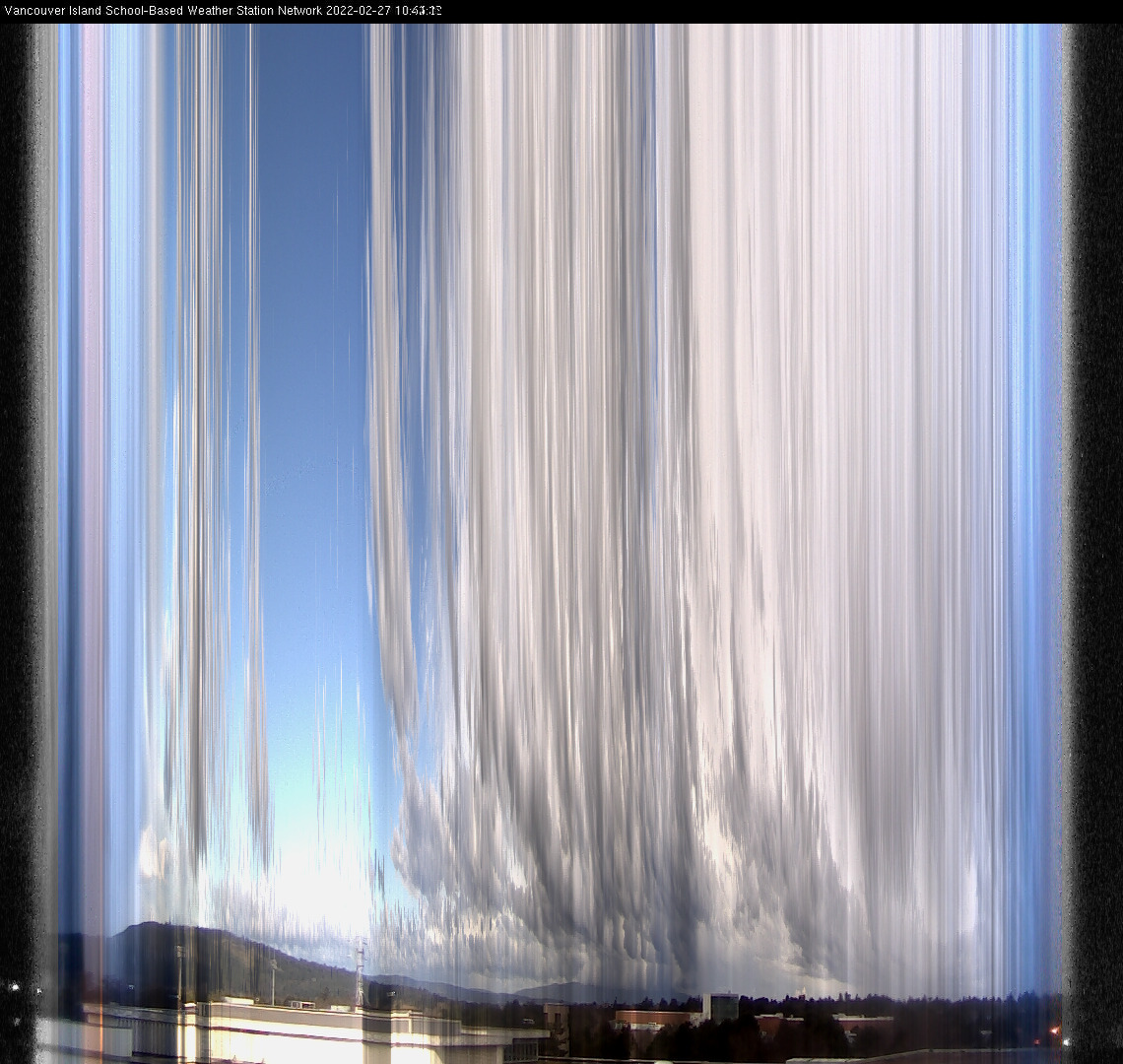 image of the sky seen from UVic, each column of pixels is a different minute, keogram