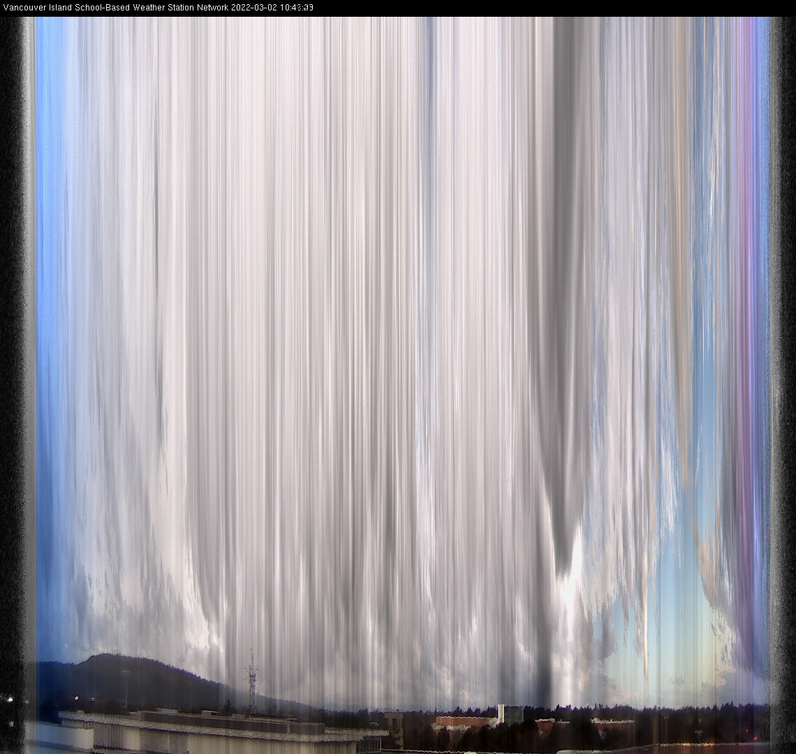 image of the sky seen from UVic, each column of pixels is a different minute, keogram