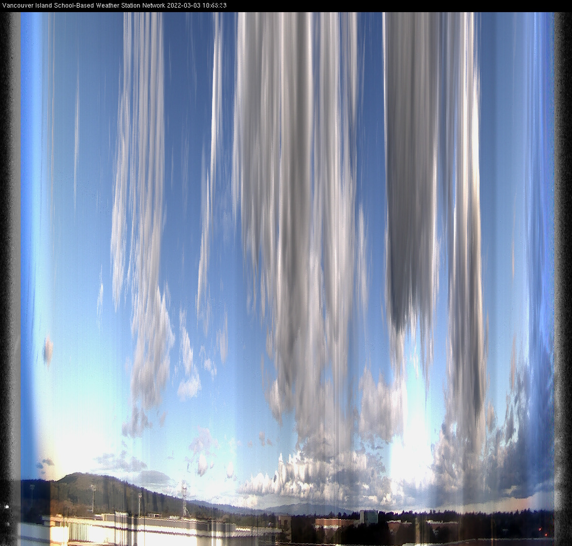 image of the sky seen from UVic, each column of pixels is a different minute, keogram