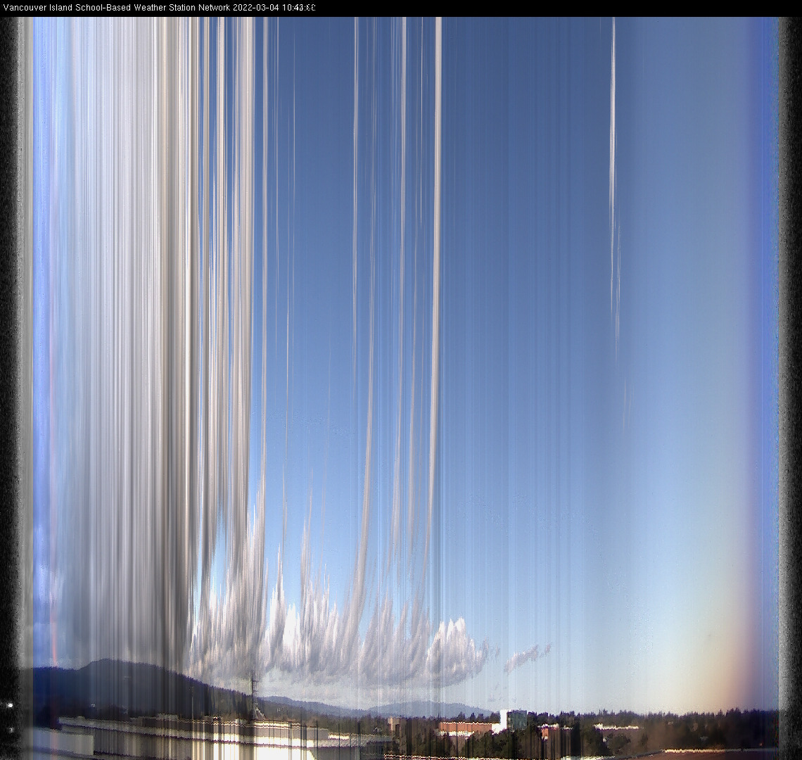 image of the sky seen from UVic, each column of pixels is a different minute, keogram