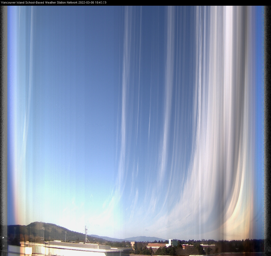 image of the sky seen from UVic, each column of pixels is a different minute, keogram