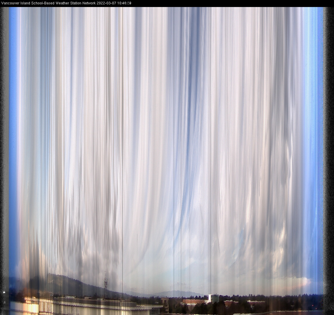 image of the sky seen from UVic, each column of pixels is a different minute, keogram