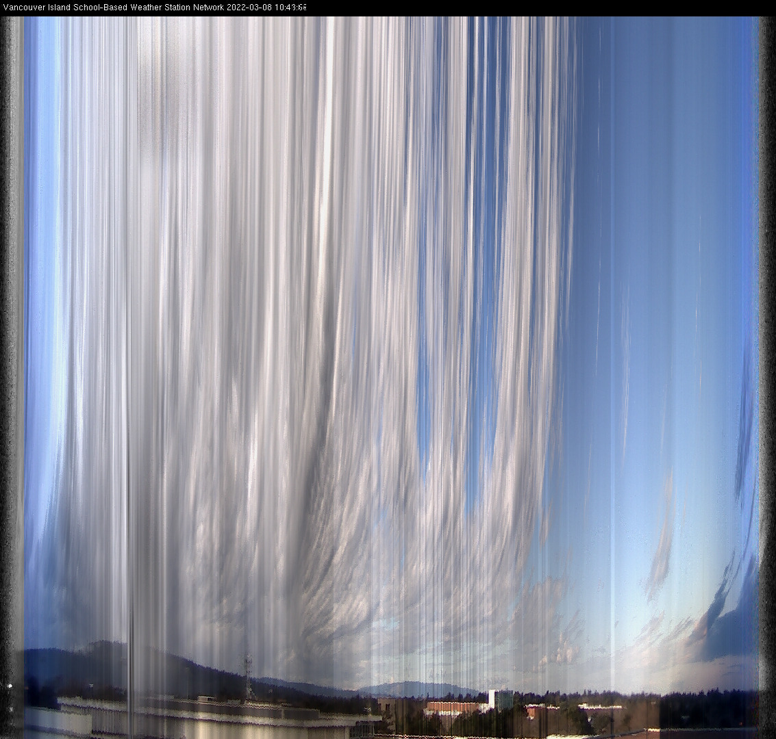 image of the sky seen from UVic, each column of pixels is a different minute, keogram