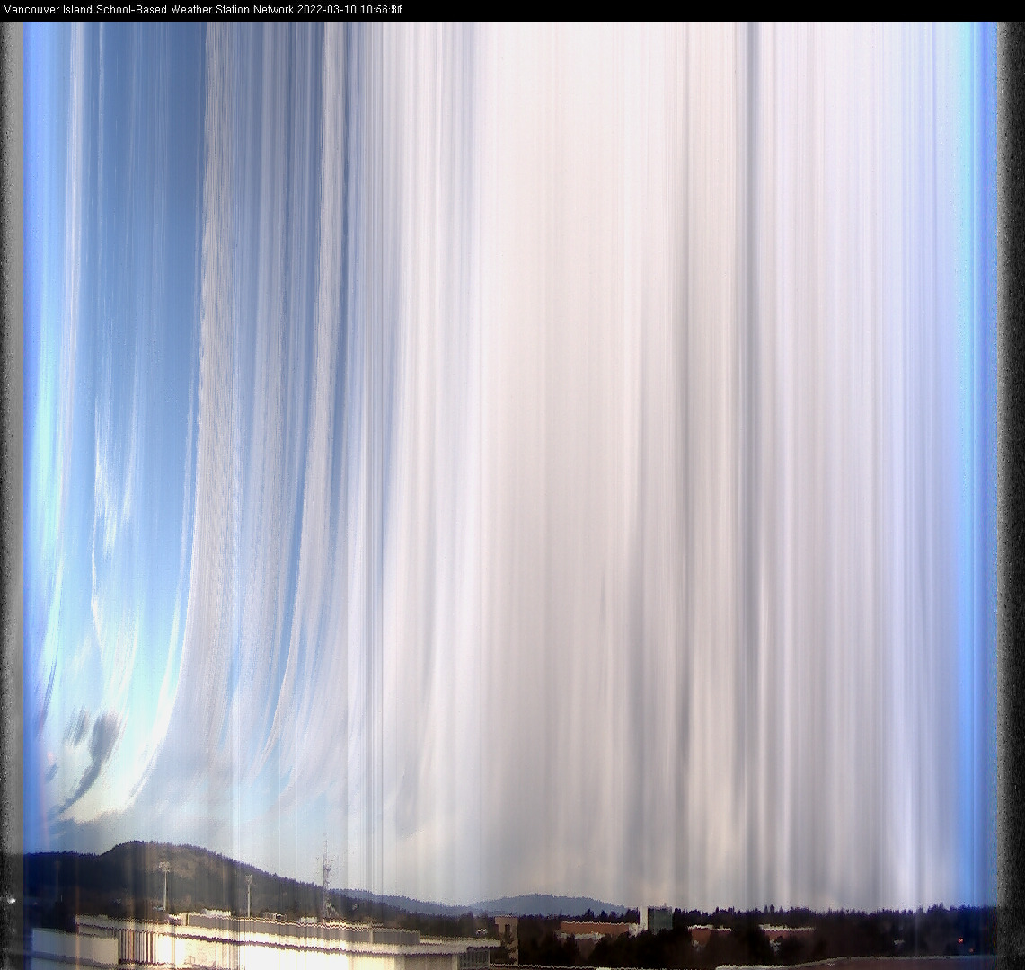 image of the sky seen from UVic, each column of pixels is a different minute, keogram