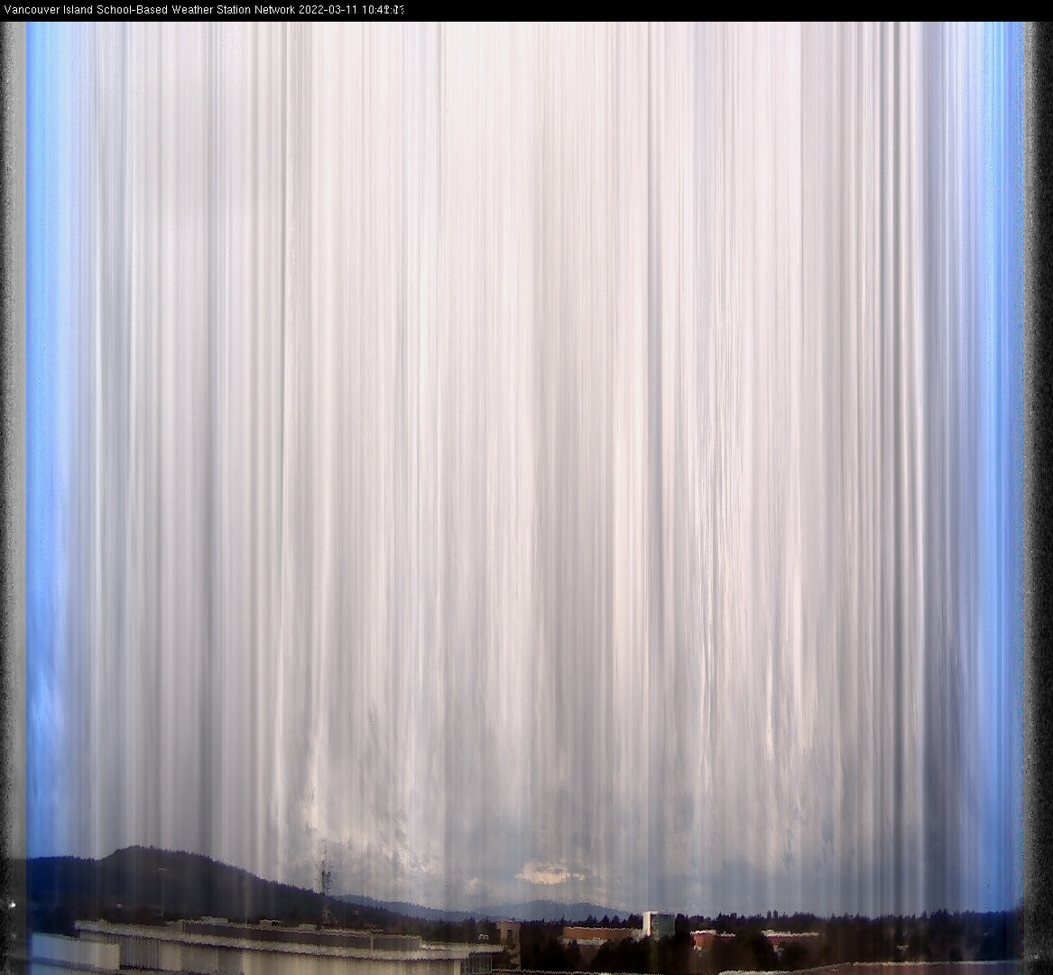 image of the sky seen from UVic, each column of pixels is a different minute, keogram