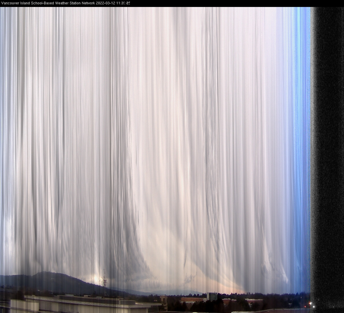 image of the sky seen from UVic, each column of pixels is a different minute, keogram
