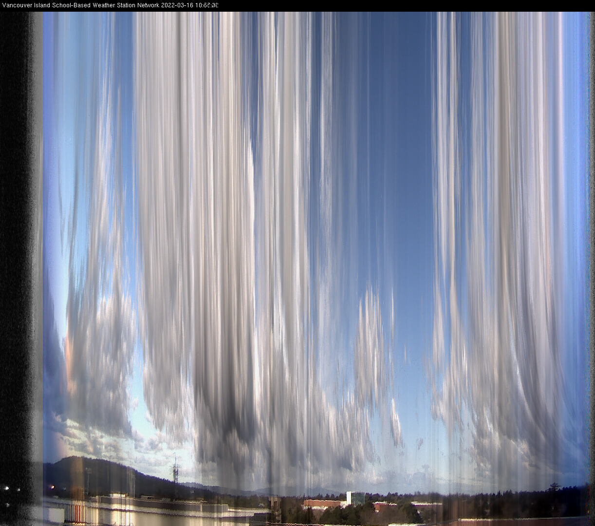 image of the sky seen from UVic, each column of pixels is a different minute, keogram