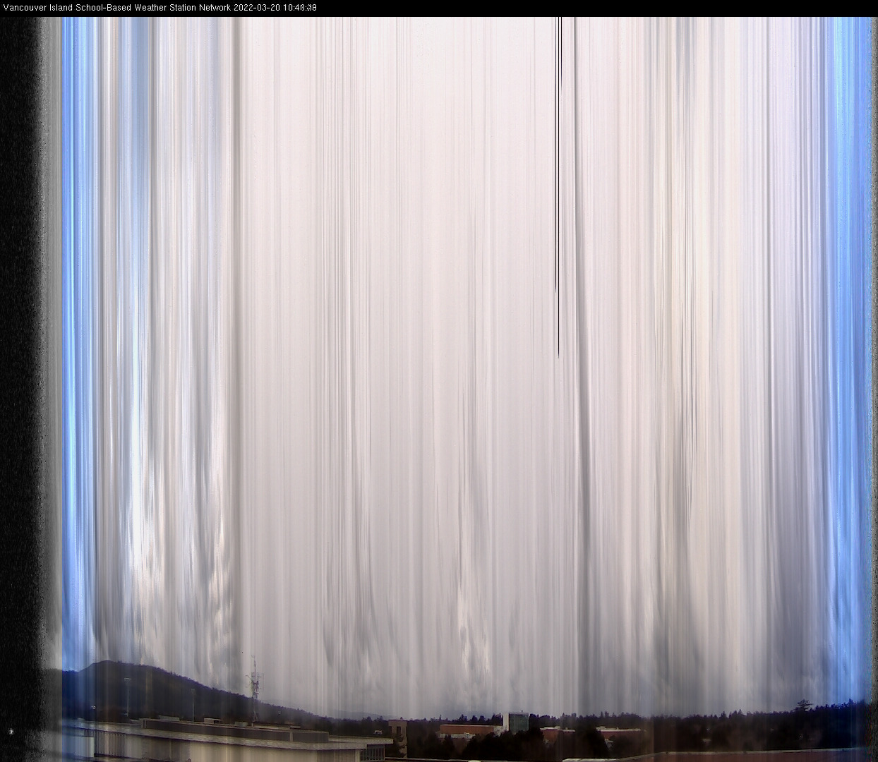 image of the sky seen from UVic, each column of pixels is a different minute, keogram