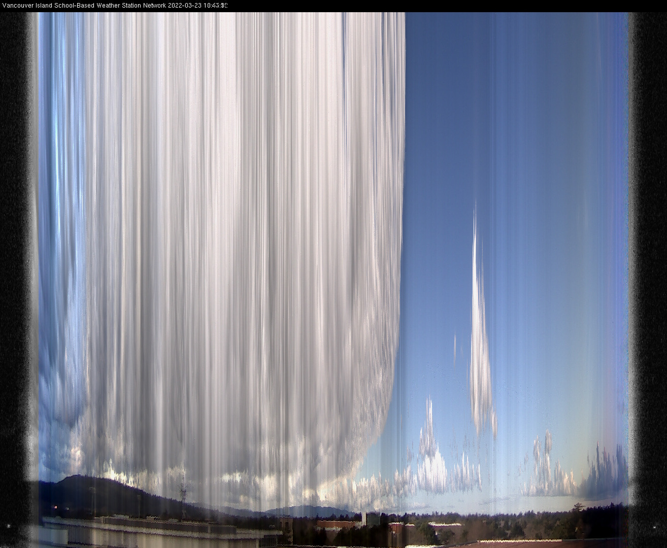 image of the sky seen from UVic, each column of pixels is a different minute, keogram