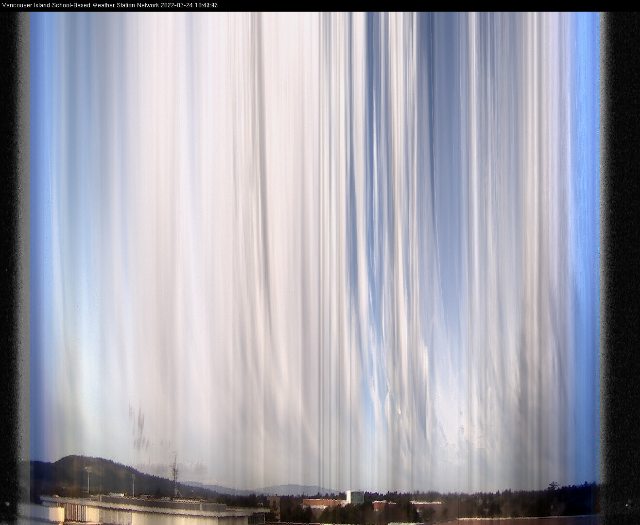 image of the sky seen from UVic, each column of pixels is a different minute, keogram