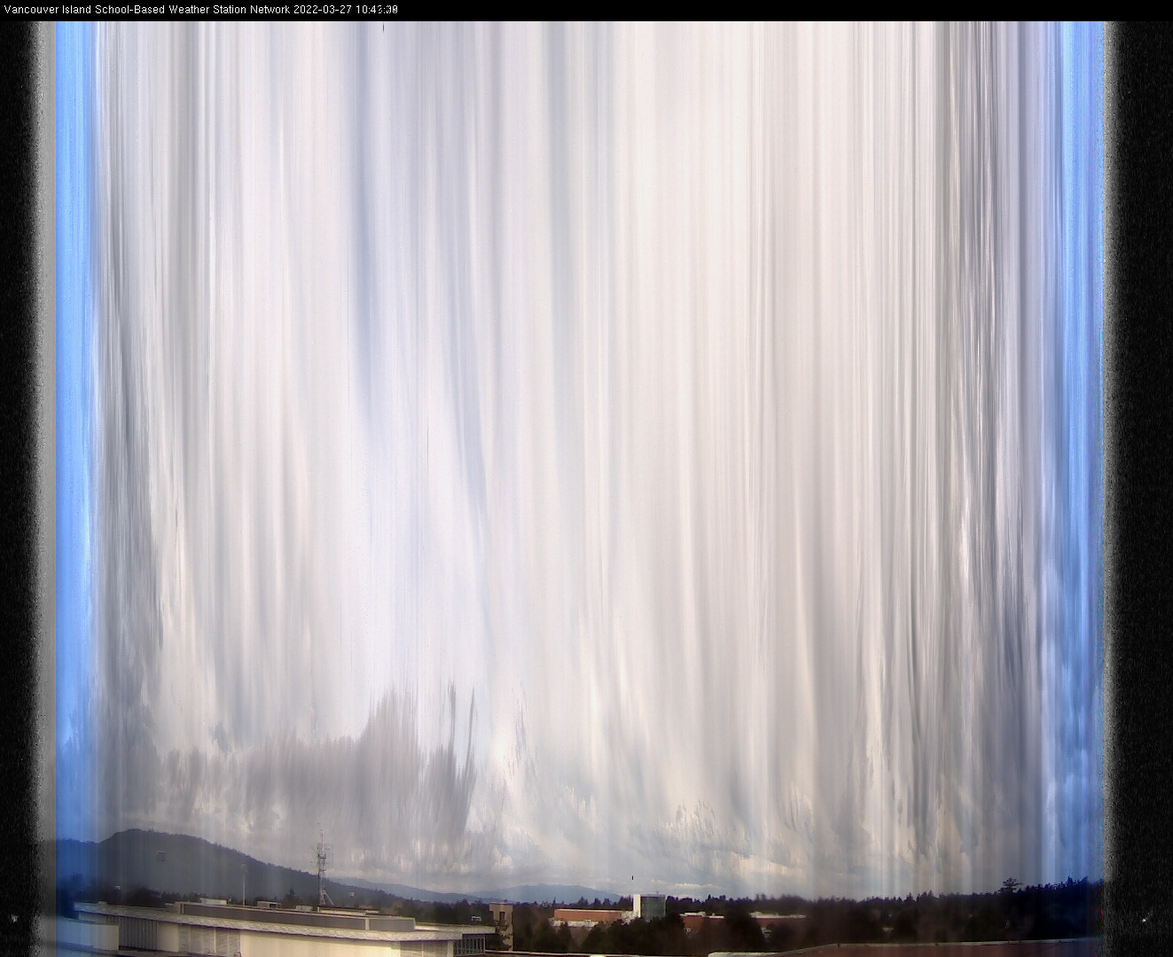 image of the sky seen from UVic, each column of pixels is a different minute, keogram