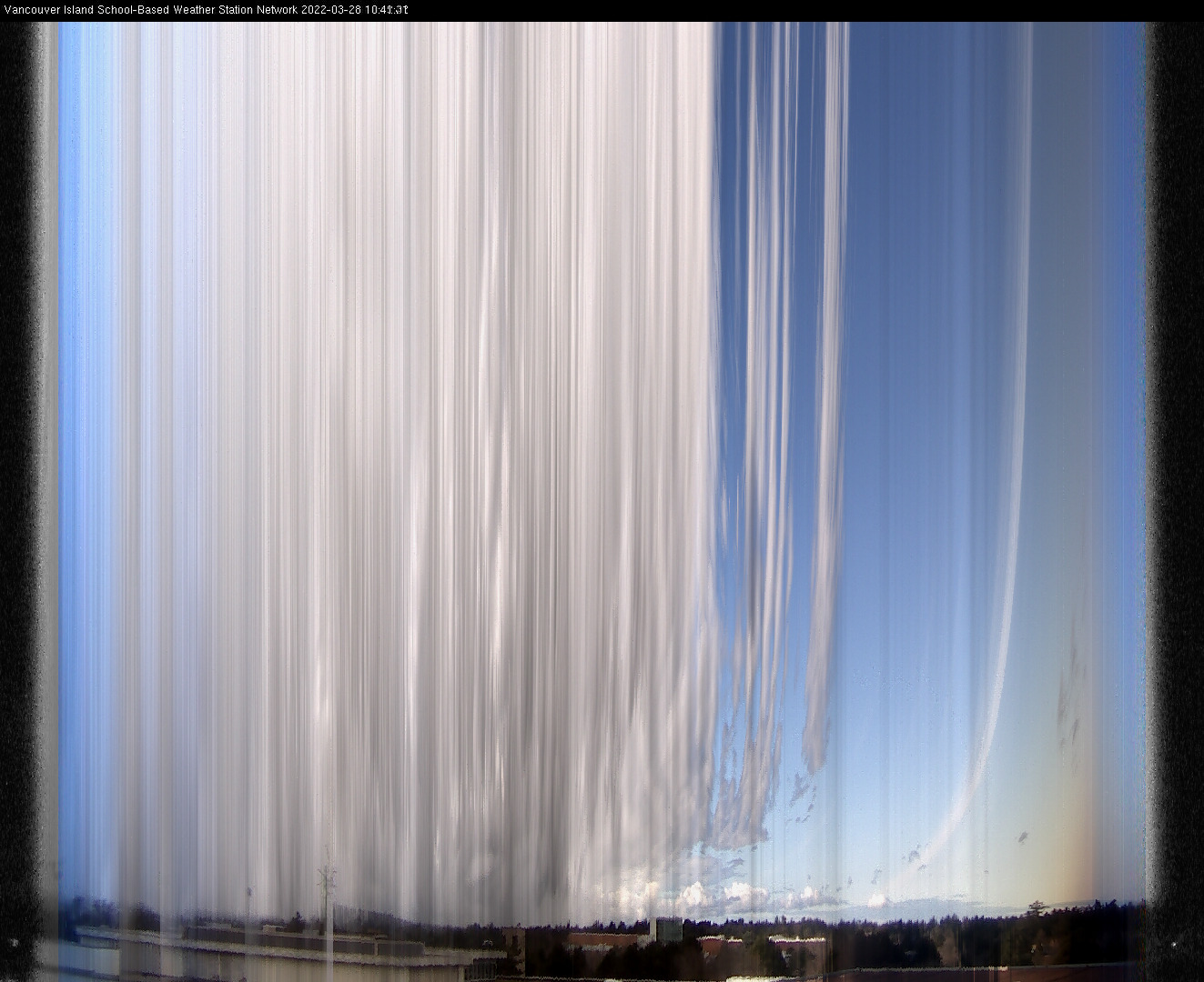 image of the sky seen from UVic, each column of pixels is a different minute, keogram