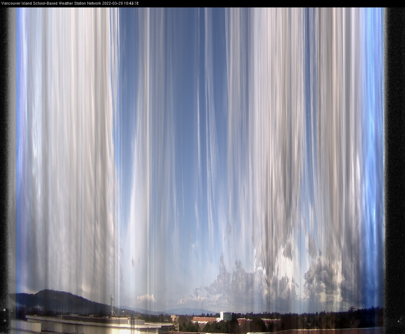 image of the sky seen from UVic, each column of pixels is a different minute, keogram