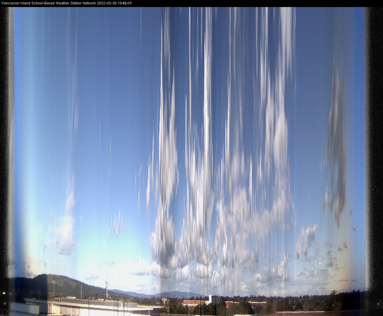 image of the sky seen from UVic, each column of pixels is a different minute, keogram