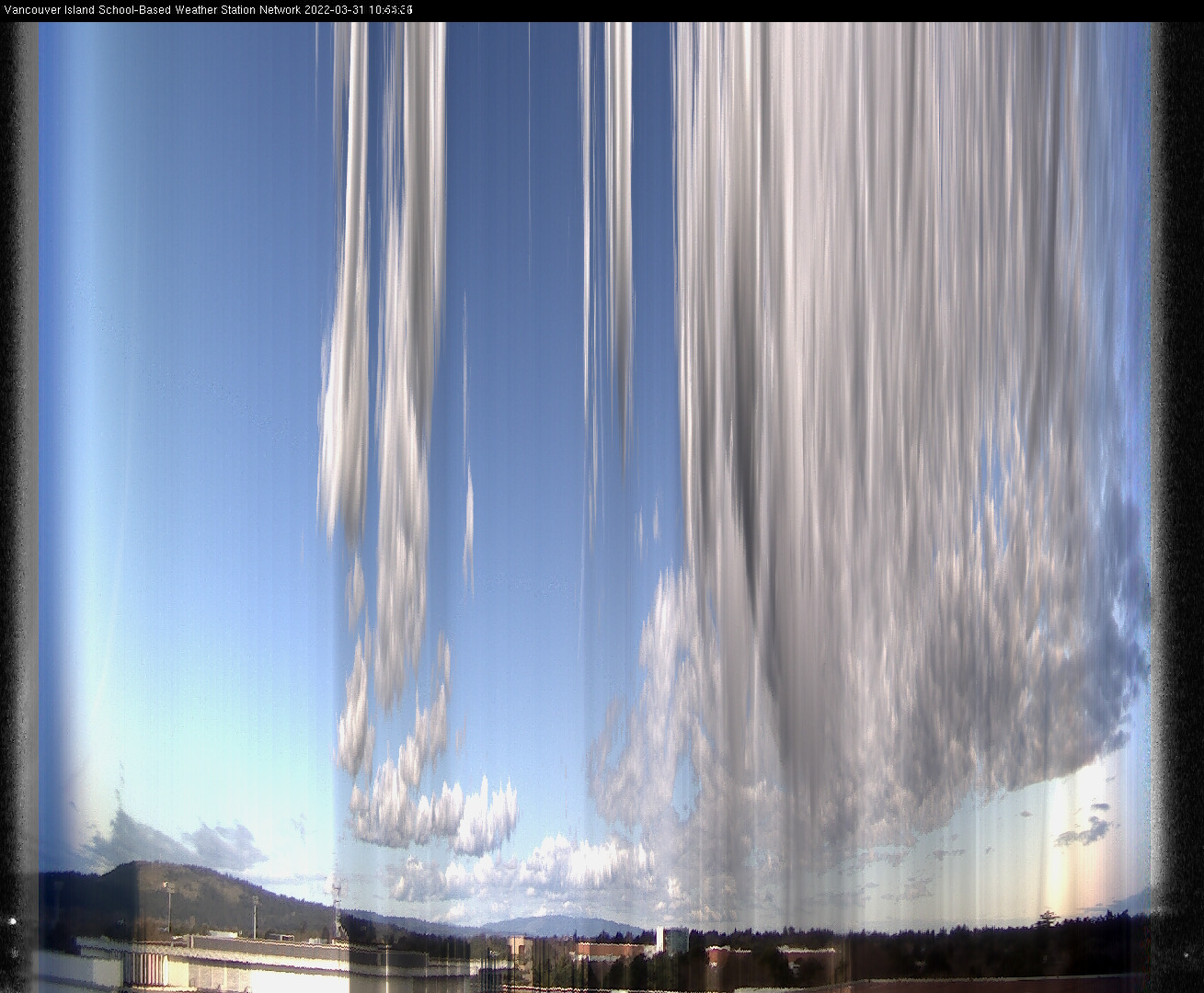 image of the sky seen from UVic, each column of pixels is a different minute, keogram