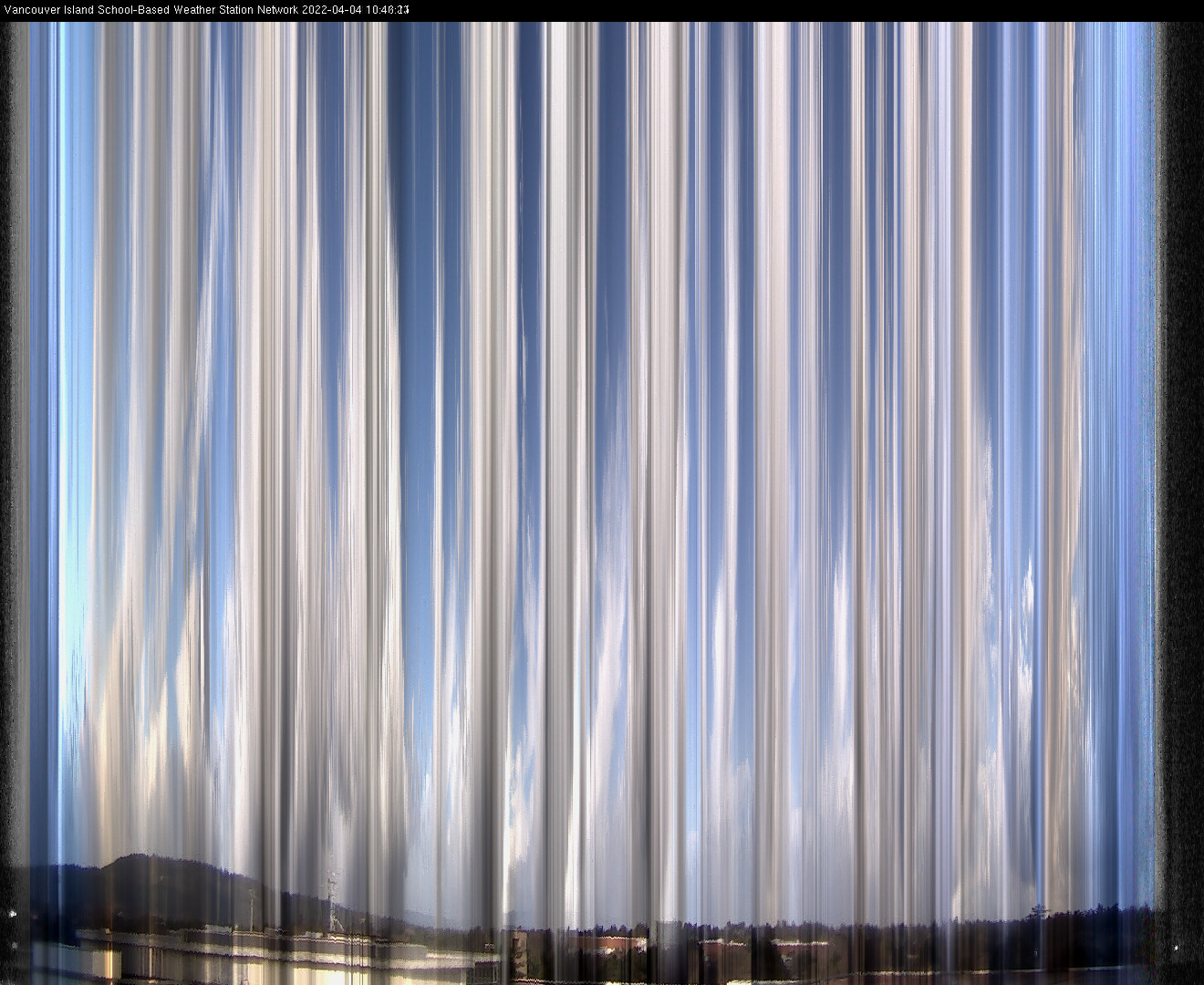 image of the sky seen from UVic, each column of pixels is a different minute, keogram