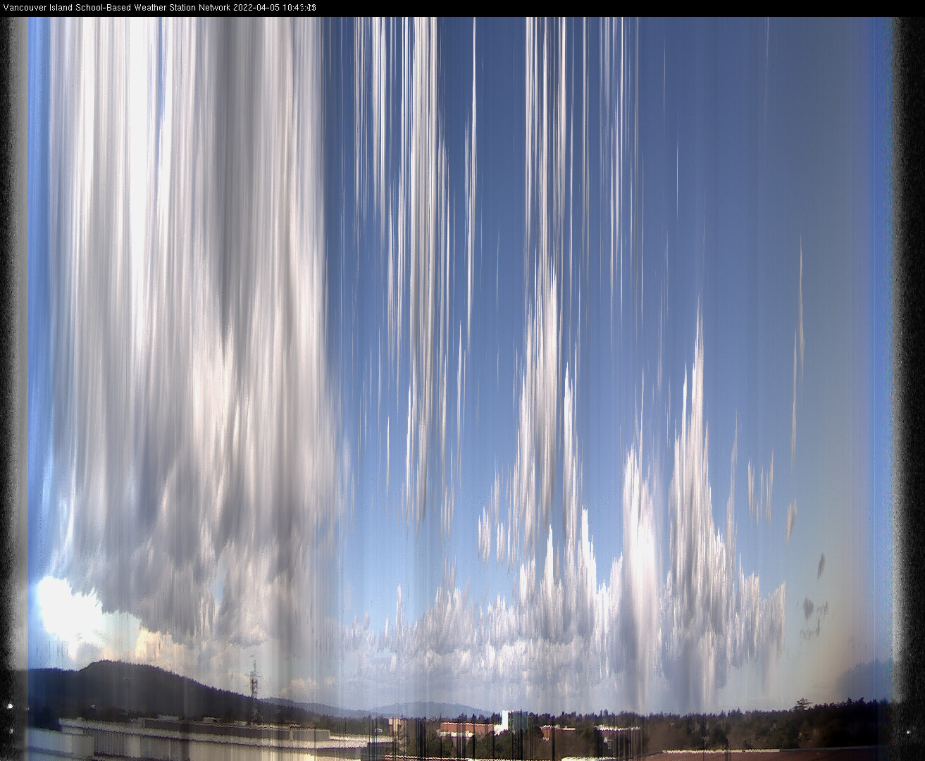 image of the sky seen from UVic, each column of pixels is a different minute, keogram