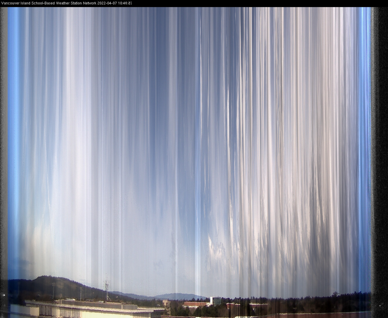image of the sky seen from UVic, each column of pixels is a different minute, keogram