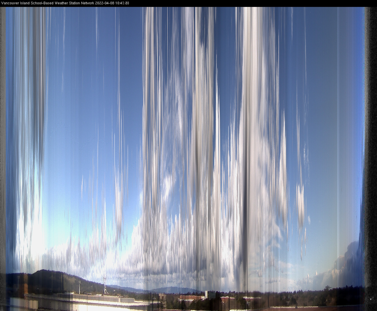 image of the sky seen from UVic, each column of pixels is a different minute, keogram