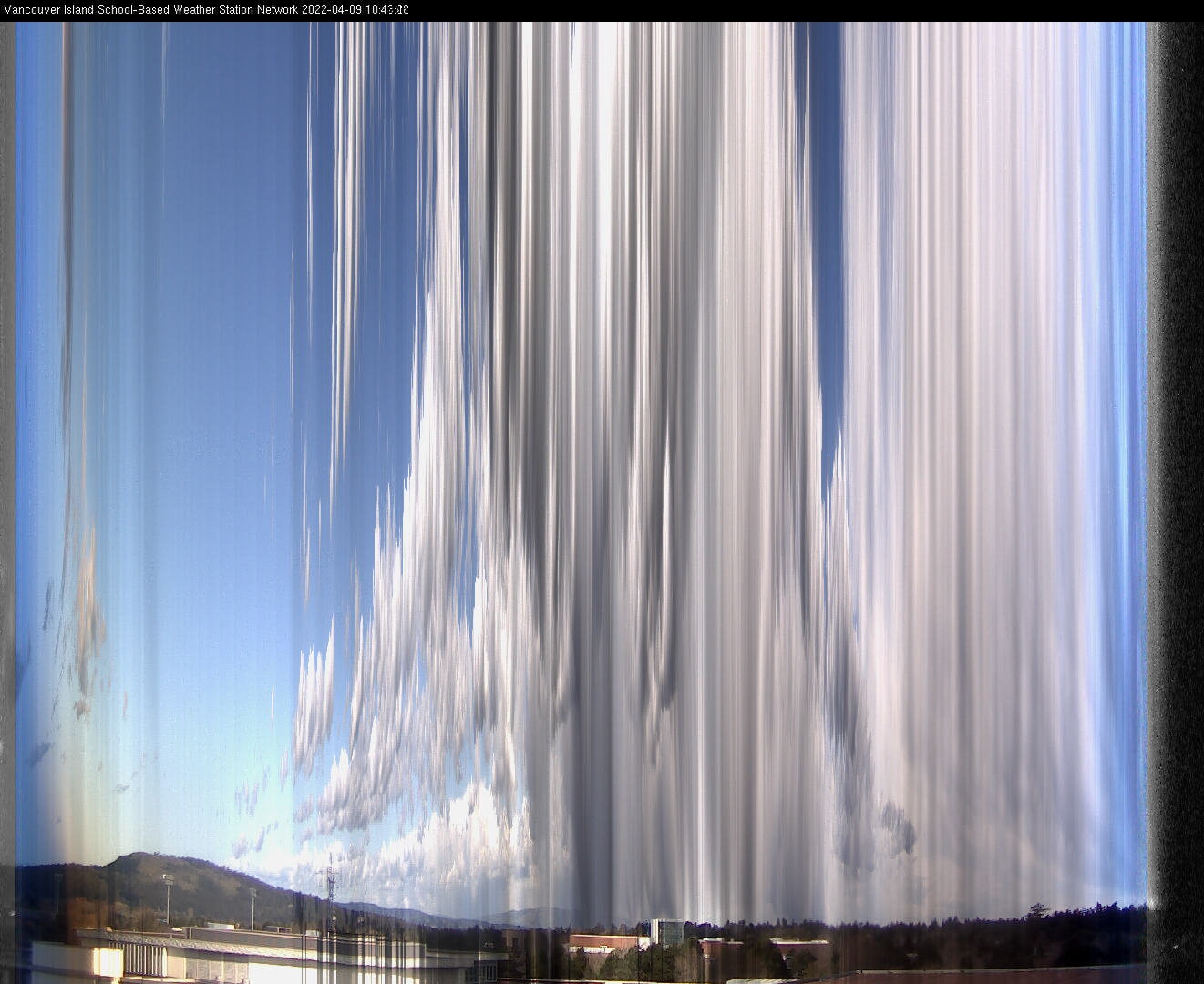 image of the sky seen from UVic, each column of pixels is a different minute, keogram