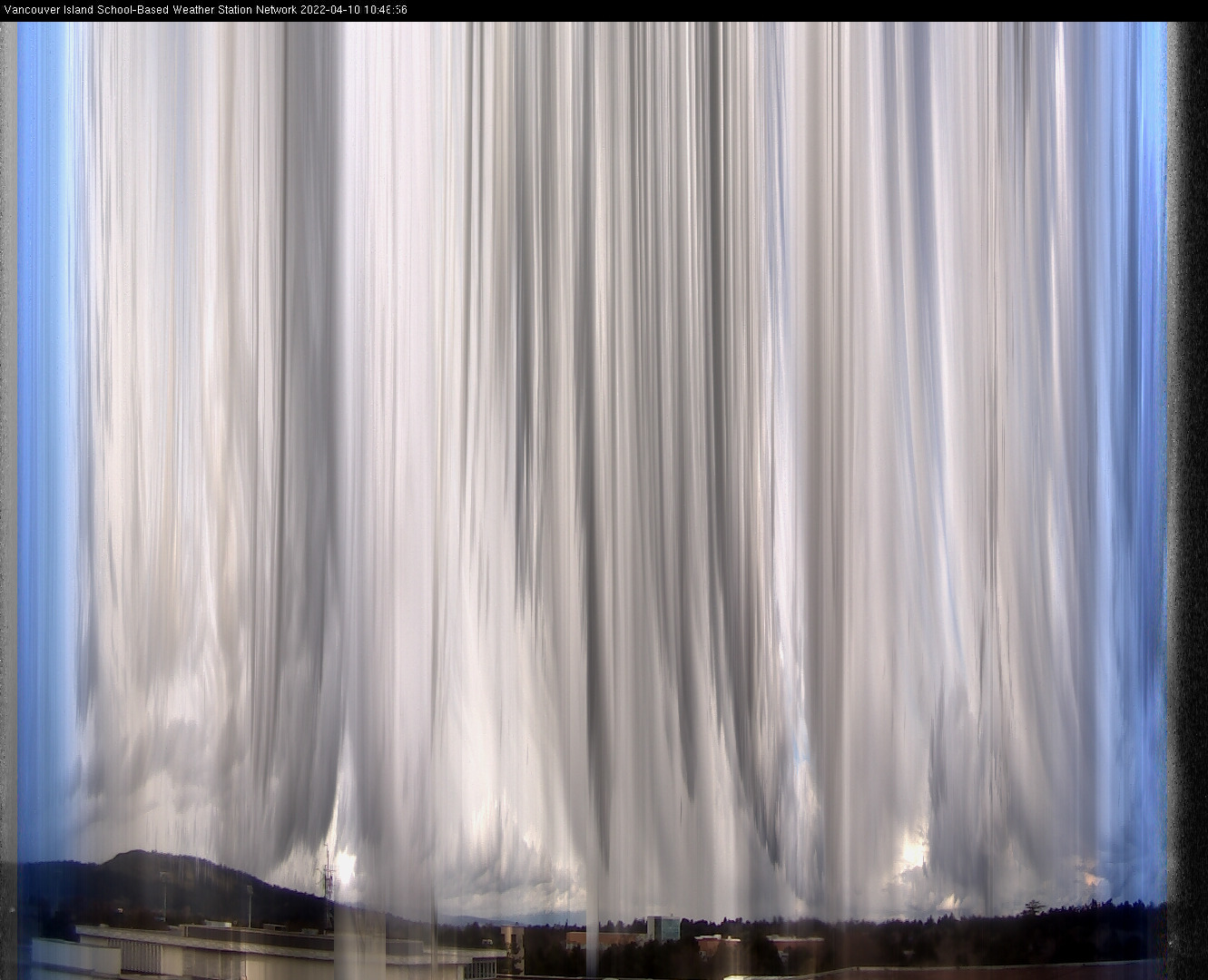 image of the sky seen from UVic, each column of pixels is a different minute, keogram