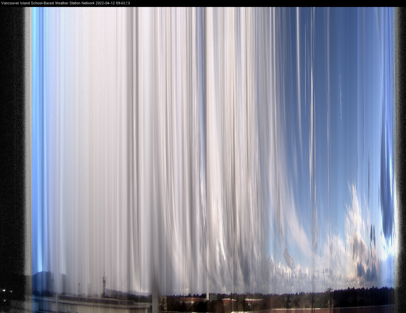 image of the sky seen from UVic, each column of pixels is a different minute, keogram