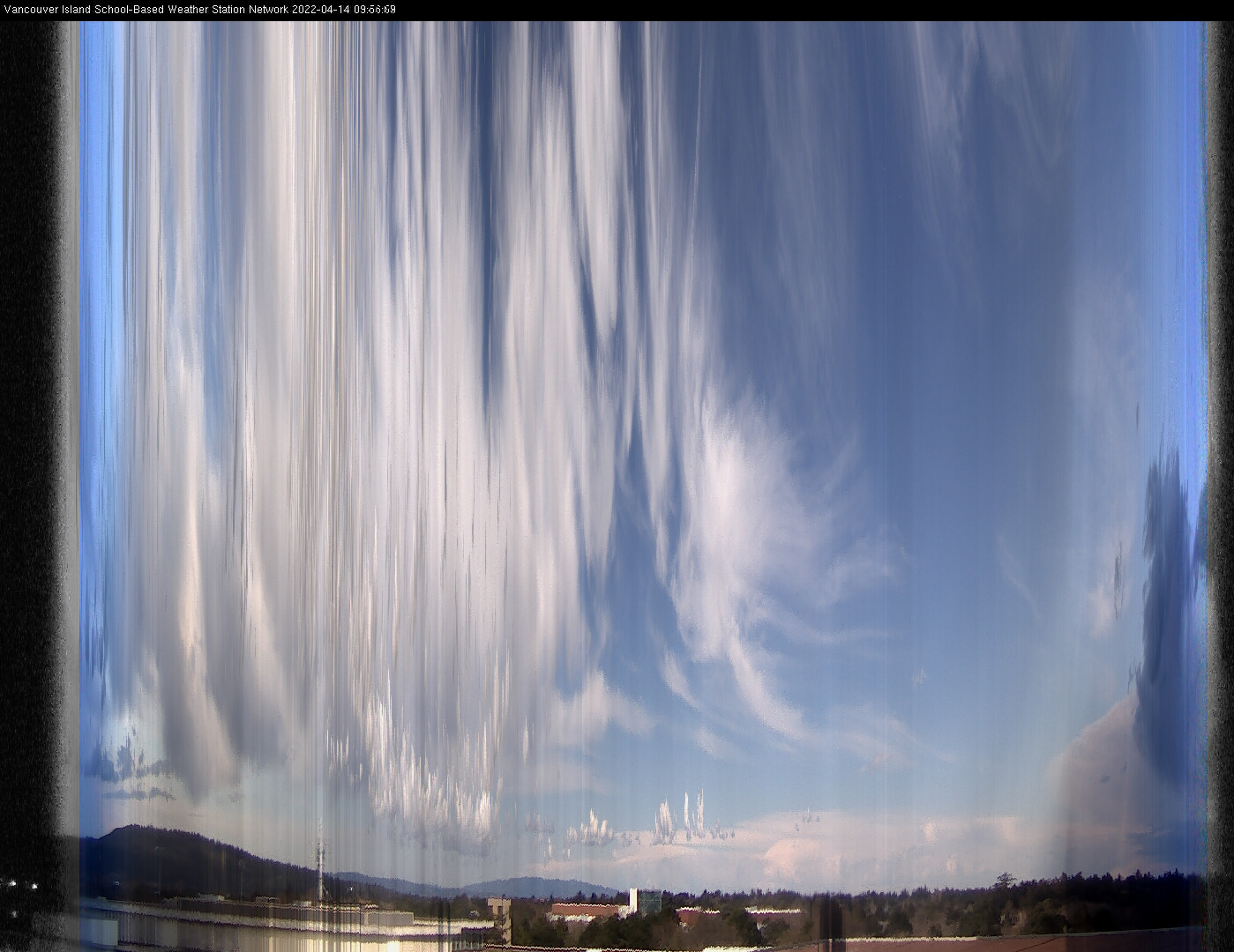 image of the sky seen from UVic, each column of pixels is a different minute, keogram