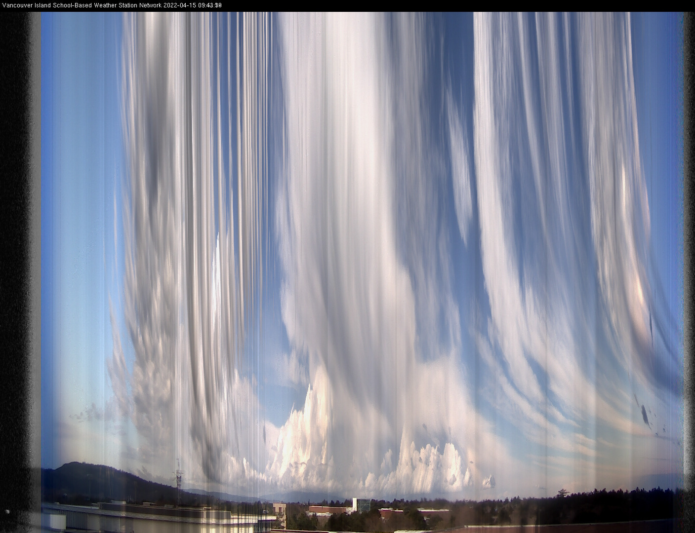 image of the sky seen from UVic, each column of pixels is a different minute, keogram