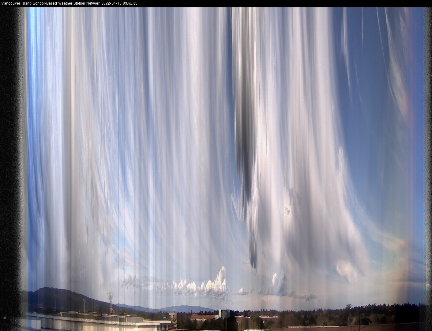 image of the sky seen from UVic, each column of pixels is a different minute, keogram