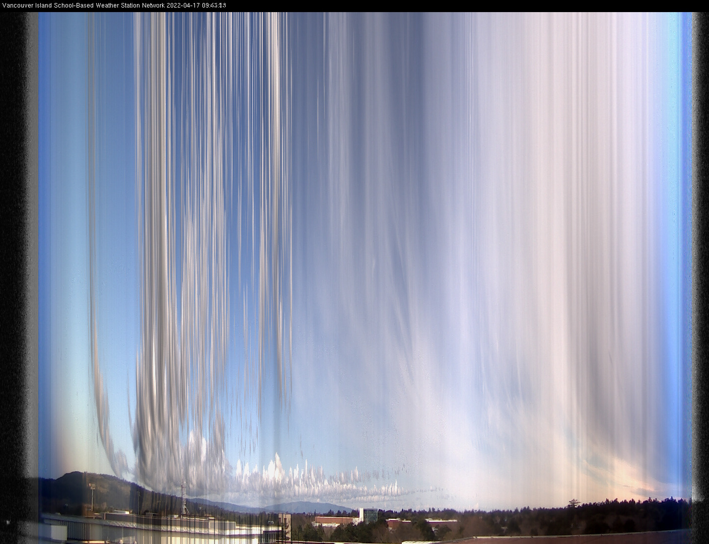 image of the sky seen from UVic, each column of pixels is a different minute, keogram