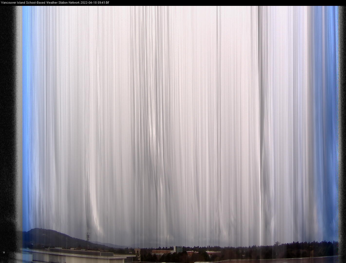 image of the sky seen from UVic, each column of pixels is a different minute, keogram