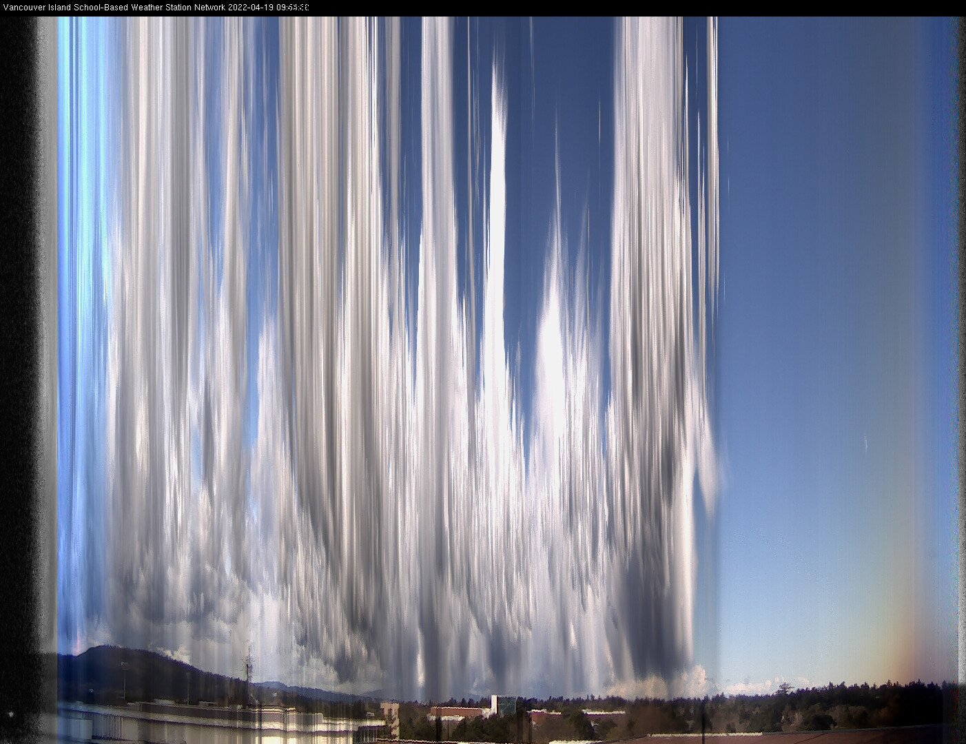 image of the sky seen from UVic, each column of pixels is a different minute, keogram