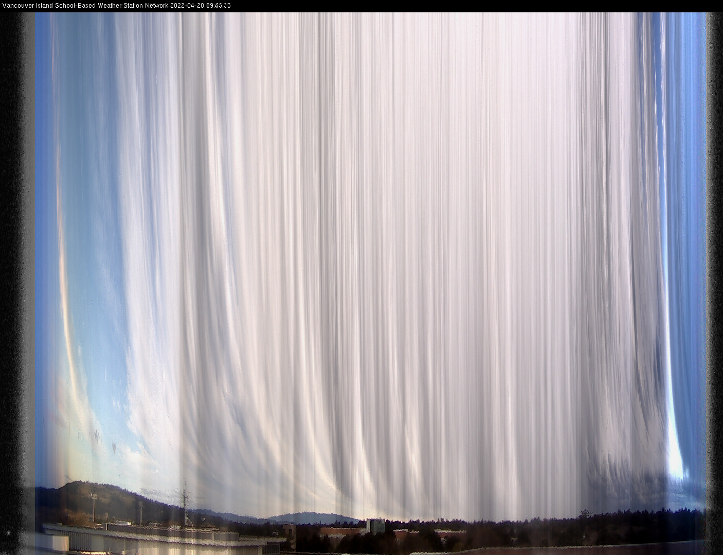 image of the sky seen from UVic, each column of pixels is a different minute, keogram