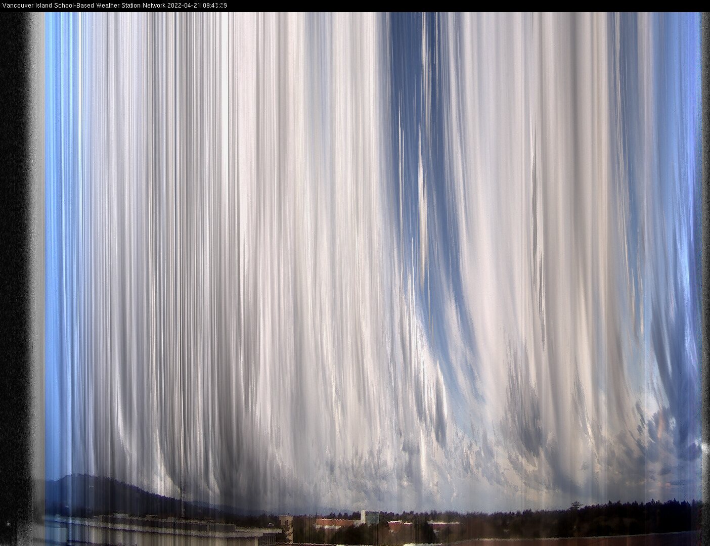 image of the sky seen from UVic, each column of pixels is a different minute, keogram