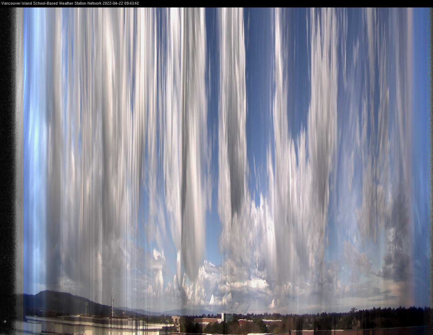 image of the sky seen from UVic, each column of pixels is a different minute, keogram