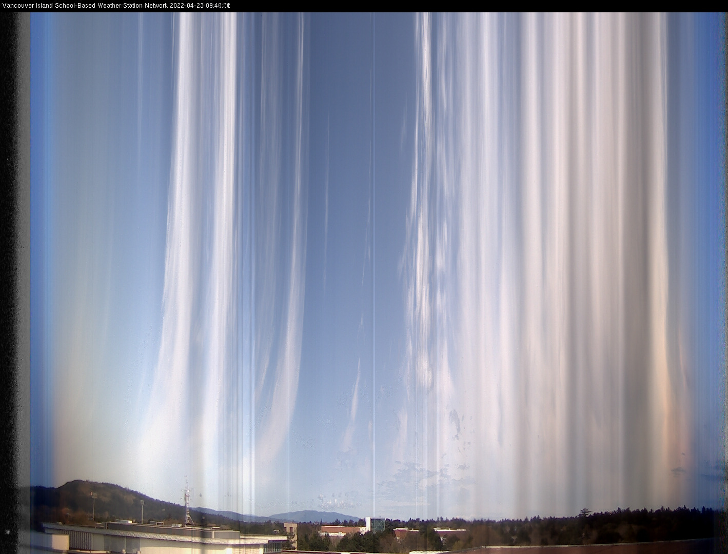 image of the sky seen from UVic, each column of pixels is a different minute, keogram