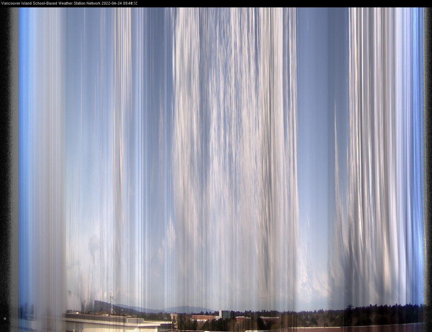 image of the sky seen from UVic, each column of pixels is a different minute, keogram