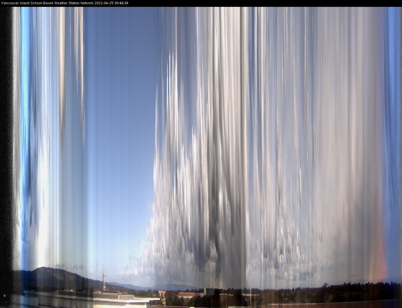 image of the sky seen from UVic, each column of pixels is a different minute, keogram