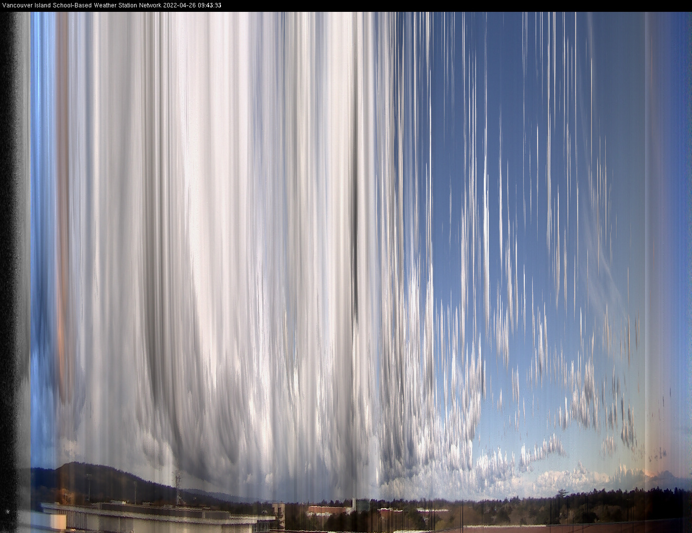 image of the sky seen from UVic, each column of pixels is a different minute, keogram