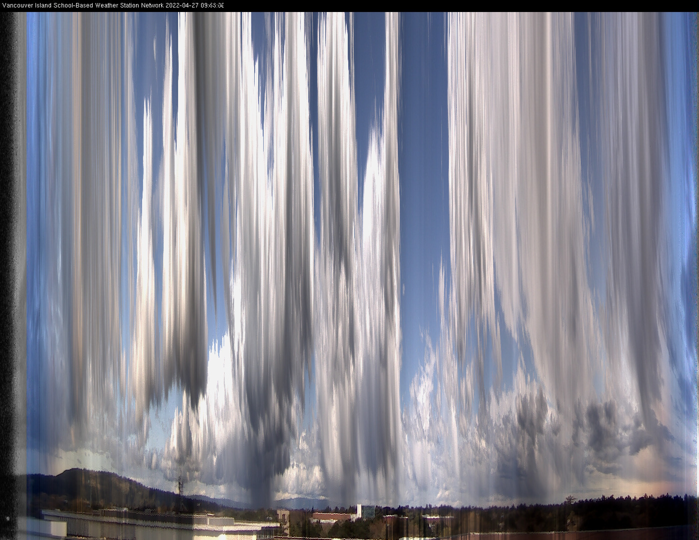 image of the sky seen from UVic, each column of pixels is a different minute, keogram