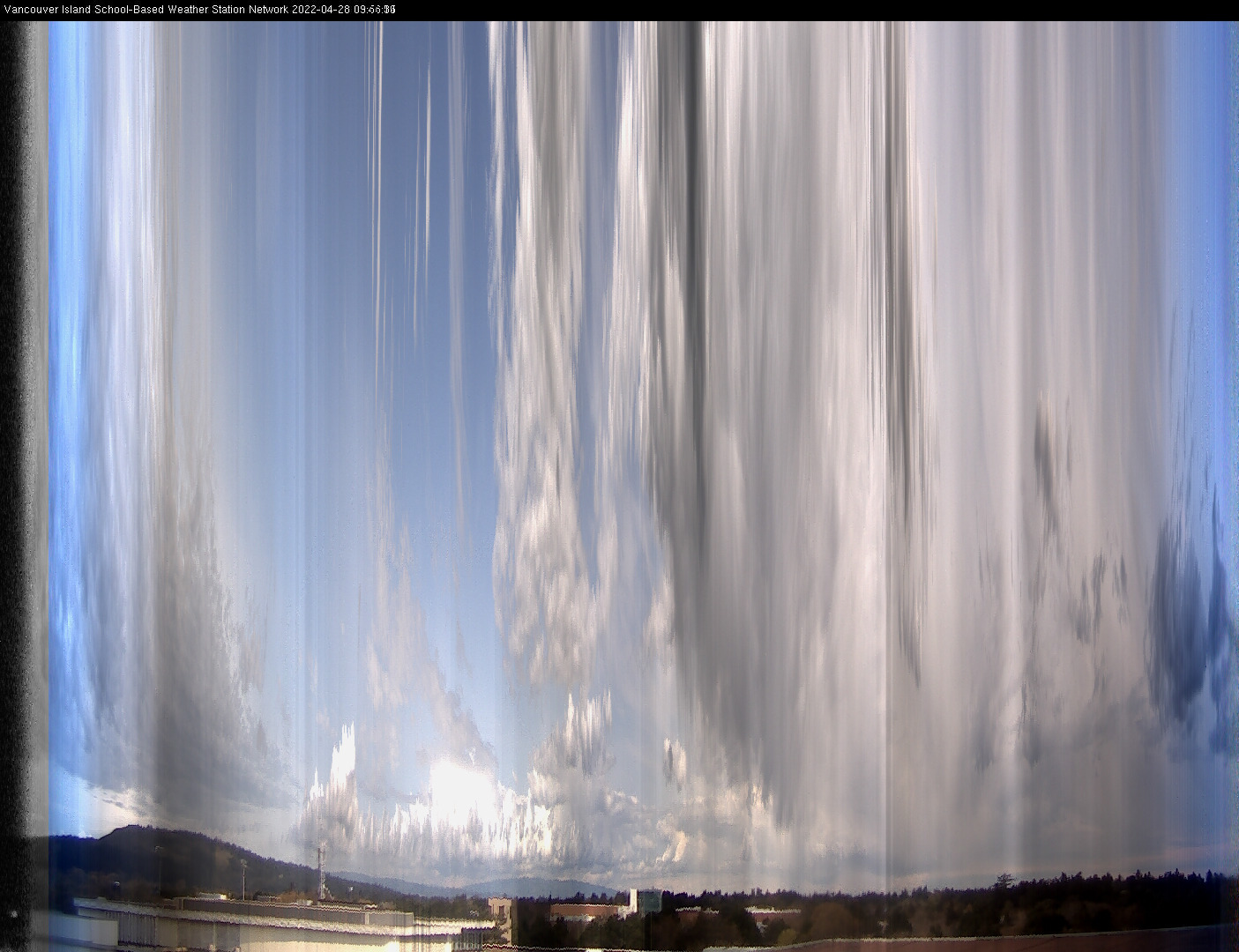 image of the sky seen from UVic, each column of pixels is a different minute, keogram