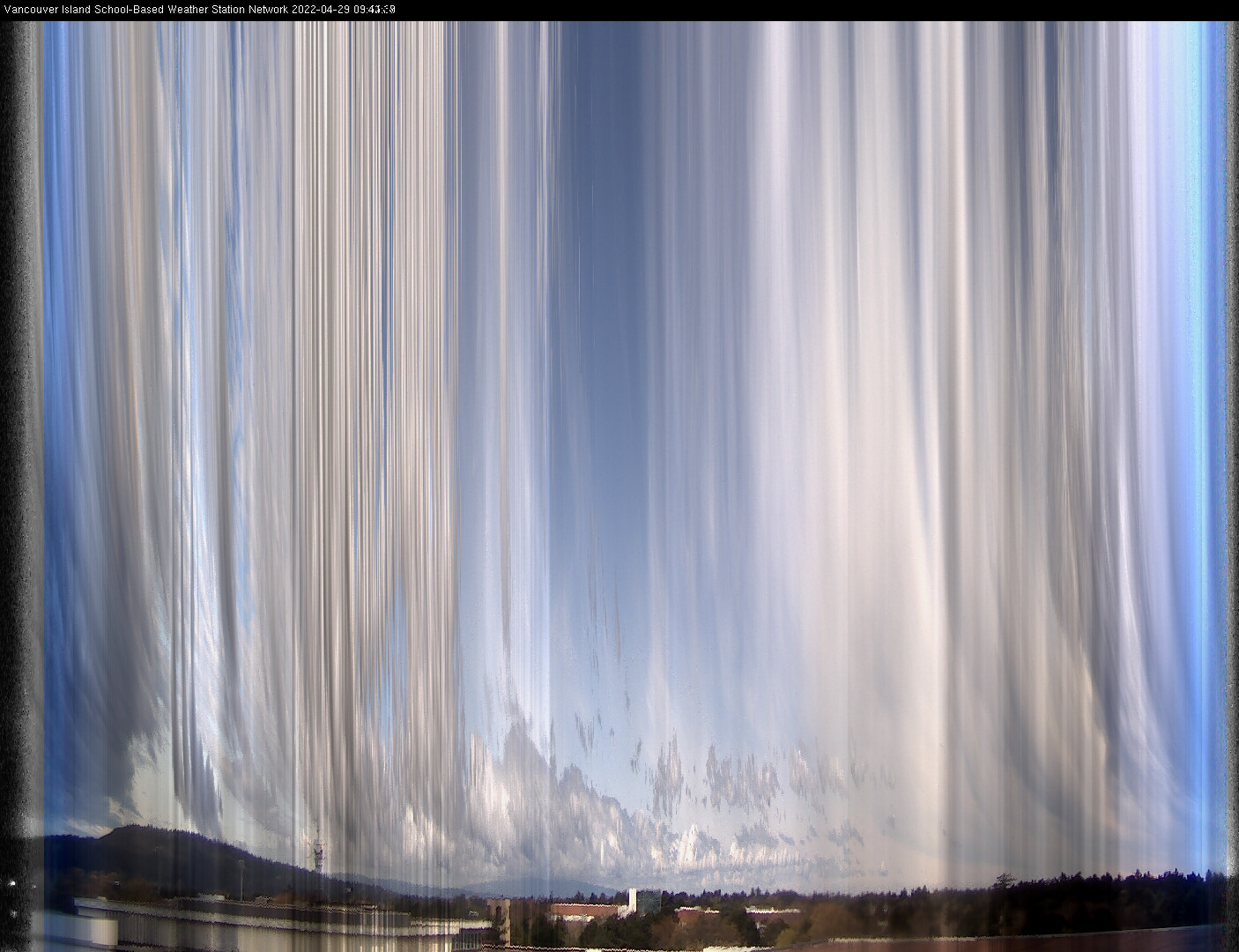 image of the sky seen from UVic, each column of pixels is a different minute, keogram
