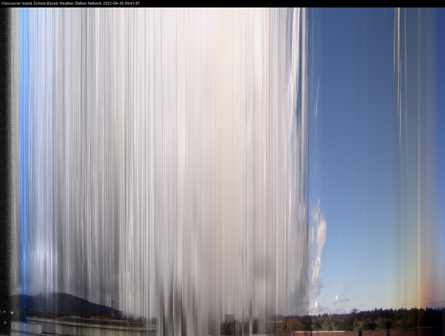 image of the sky seen from UVic, each column of pixels is a different minute, keogram
