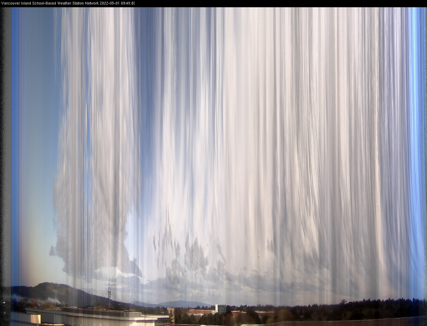 image of the sky seen from UVic, each column of pixels is a different minute, keogram