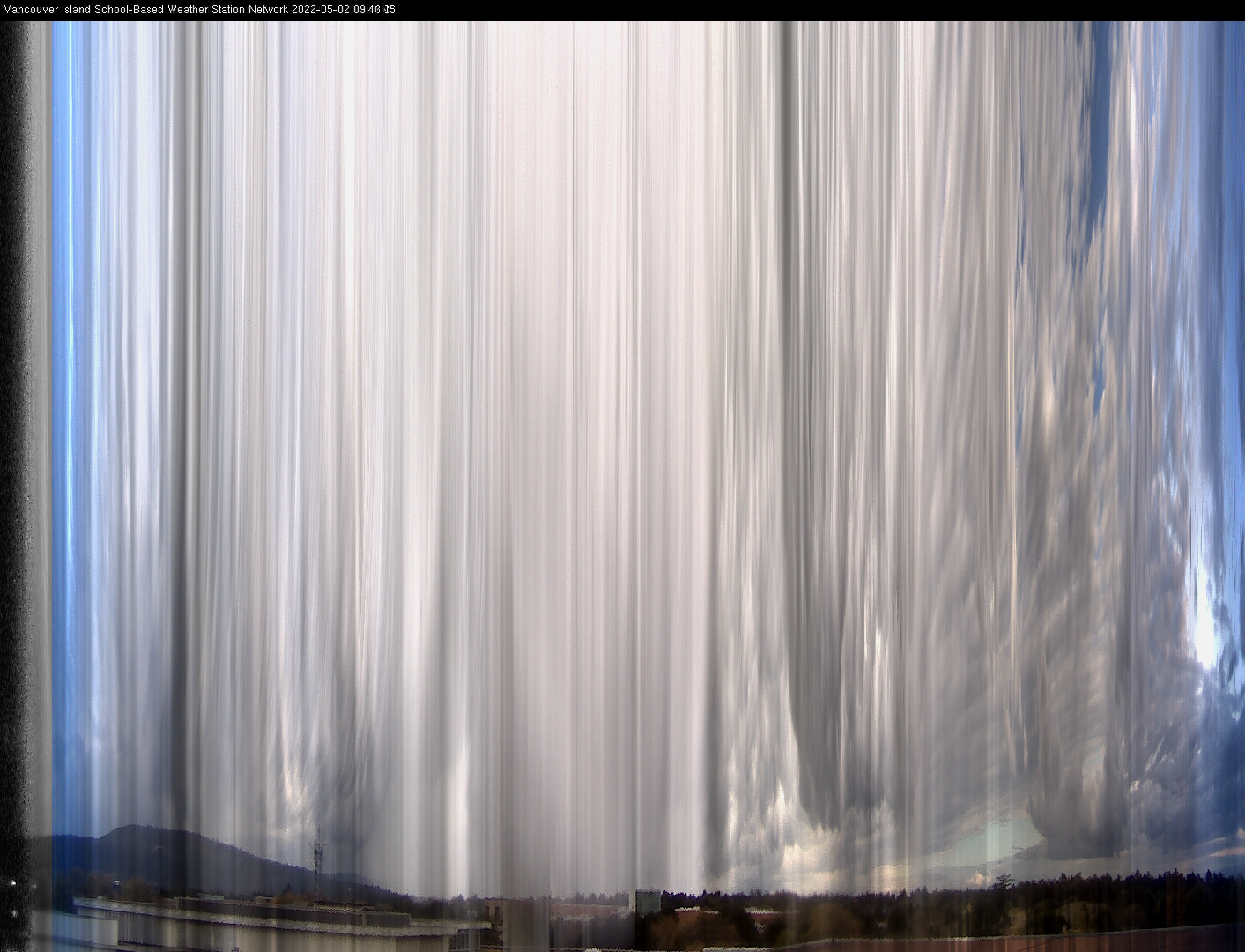 image of the sky seen from UVic, each column of pixels is a different minute, keogram